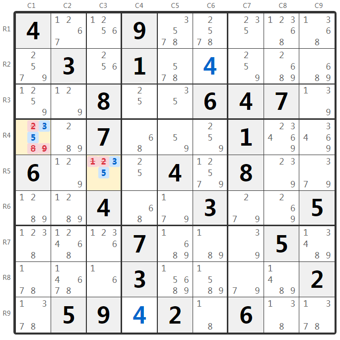 ตัวอย่าง Hidden Pairs - การวิเคราะห์บล็อก