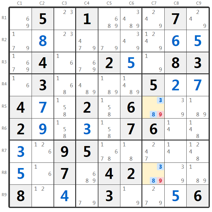 ตัวอย่าง Hidden Pairs - การวิเคราะห์คอลัมน์
