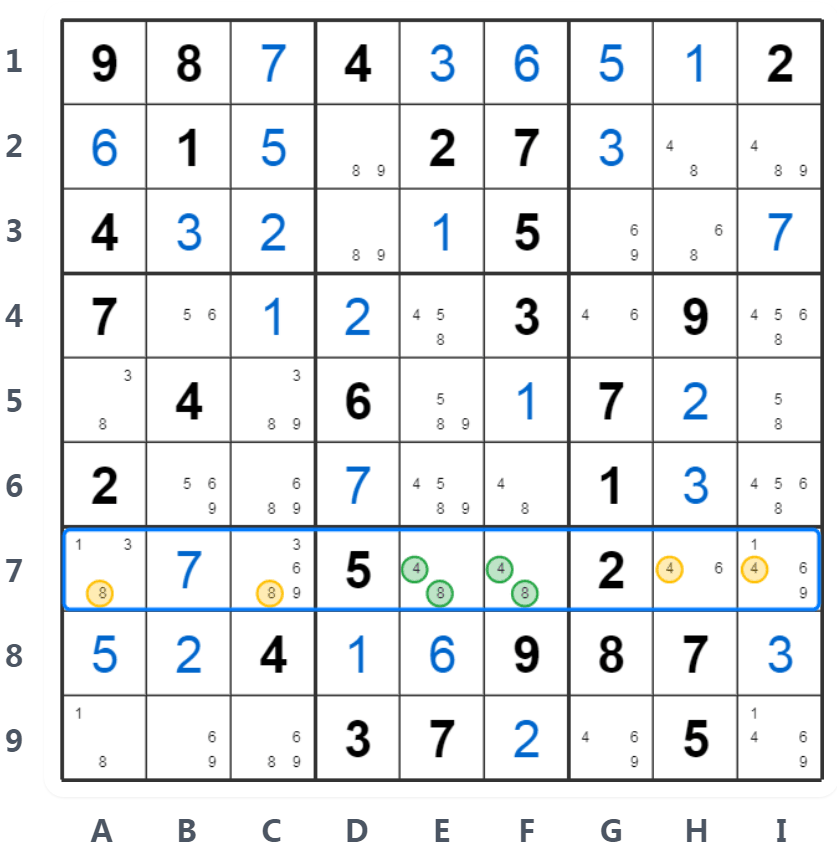 ตัวอย่าง Naked Pairs - วิเคราะห์แถว