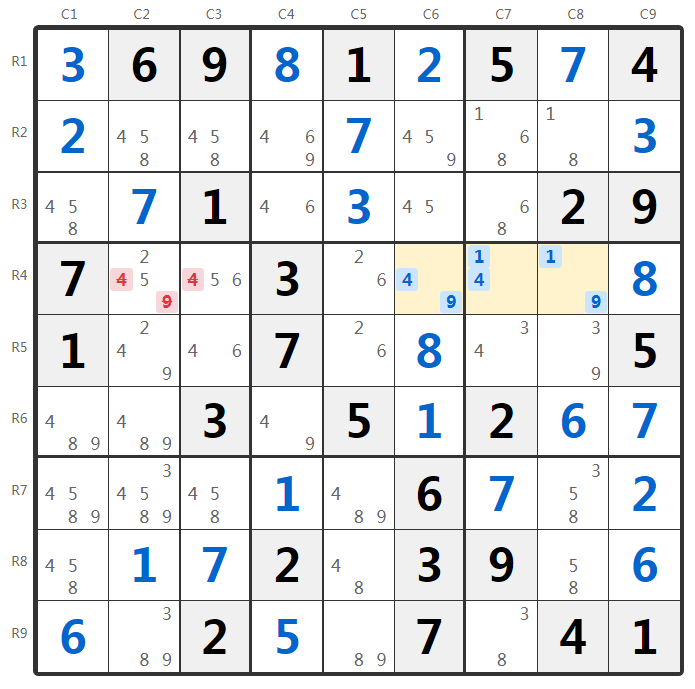 ตัวอย่าง Naked Triples - วิเคราะห์แถว