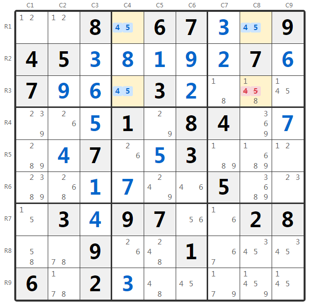 ตัวอย่าง Unique Rectangle Type 1